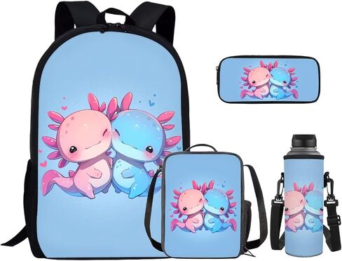Star Axolotl Kids School Backpack for Girls Backpacks with Lunch Box Water Bottle Sleeve and Pencil Case 4 Piece Elementary Bookbags for Girls School Bags Lightweight Daypack in Saudi Arabia