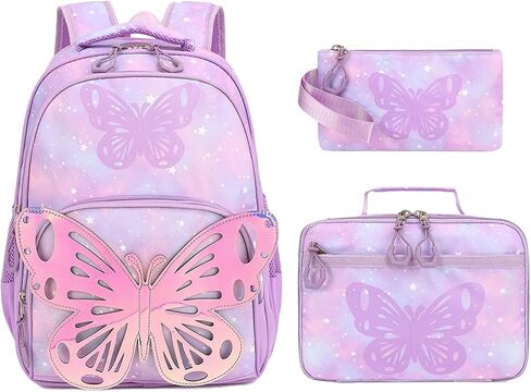 Kids Backpack for Girls, 3Pcs Butterfly Wings School Backpacks Lunch Box Pencil Case Preschool Lightweight for Girls Age 4-6 (pink) in Saudi Arabia
