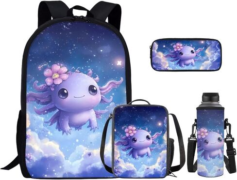 Star Axolotl Kids School Backpack for Girls Backpacks with Lunch Box Water Bottle Sleeve and Pencil Case 4 Piece Elementary Bookbags for Girls School Bags Lightweight Daypack in Saudi Arabia