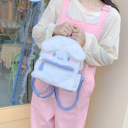 Cute Small Plush Backpacks for Girls, 3D Kawaii Animal Cartoon Mini Adorable Bag, Travel And Everyday Use Handbag Furry Bag, White Dog in Saudi Arabia