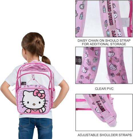 Bioworld Hello Kitty 2-Piece 16" Kids Clear Backpack & Lunch Box Set For School And Travel in Kuwait