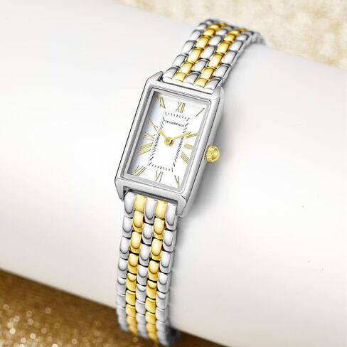 Small Gold Watches for Women with Vintage Rectangular Case, Classic Roman Dial,Stainless Steel Band Water Resistant Adjustment Tool Included in Kuwait