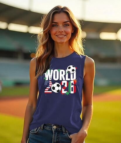 2026 Soccer Cup Tank Top Women Brazil USA Soccer Cup Sleeveless Shirt Game Day Tee Sports Fan Top in Saudi Arabia