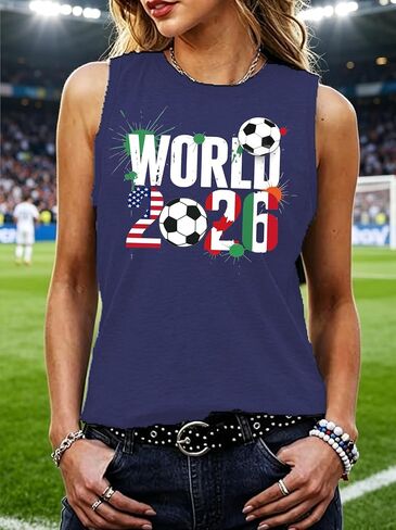 2026 Soccer Cup Tank Top Women Brazil USA Soccer Cup Sleeveless Shirt Game Day Tee Sports Fan Top in Saudi Arabia
