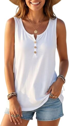 Tank Tops for Womens Casual Henley Shirts Summer Beach Vacation Sleeveless Clothing,Faux Buttons Ladies Outfits in Saudi Arabia
