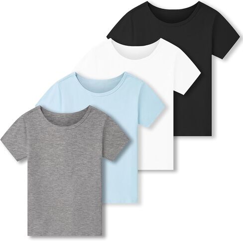 4 Pack Boys Shirts Cotton Short Sleeve Shirts for Boys Kids T Shirts Clothes Youth Summer Tops for Toddler(2T-14Y) in Kuwait