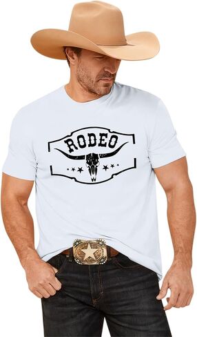 Mens Western Cowboy Rodeo Shirts Vintage Cow Skull Graphic Tees Boho Country Concert Music T-Shirts Tops in Saudi Arabia