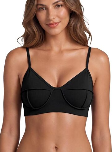 Sunzel Women's External 3D Contour Seam Sports Bra Adjustable Thin Straps Padded V Neck Yoga Bra Light Support Workout Tops in Kuwait