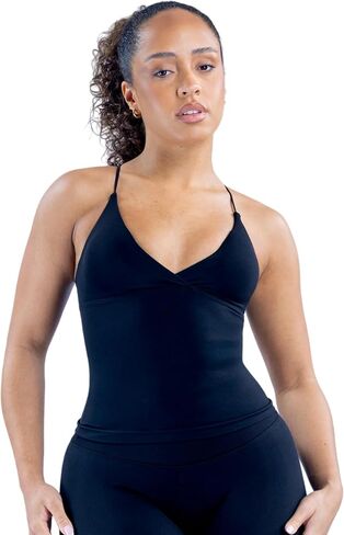 Womens Spaghetti Strap Workout Tank Built in Bra V Neck Twist Front Longline Sports Bra Active Gym Yoga Crop Top in Saudi Arabia
