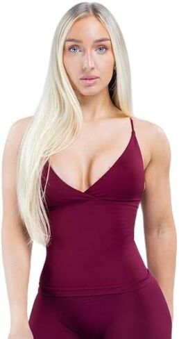 Womens Spaghetti Strap Workout Tank Built in Bra V Neck Twist Front Longline Sports Bra Active Gym Yoga Crop Top in Saudi Arabia
