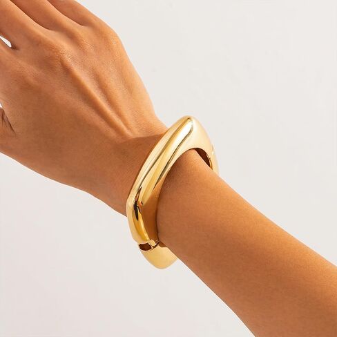 eartif Chunky Gold Bangle for Women Trendy Square Wide Cuff Bangle Stackable Bangles Bracelets 2PCS Big Gold Bangles Set Gold jewelry Gift in Kuwait