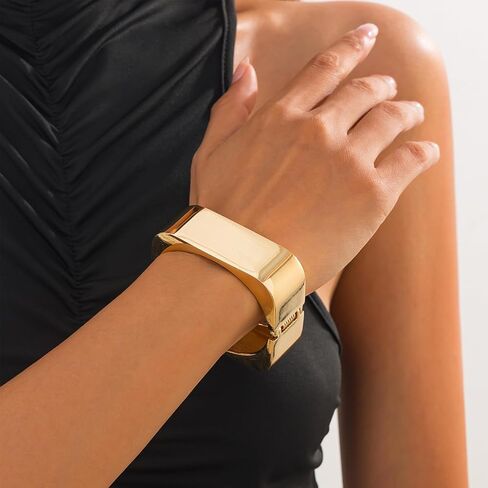 eartif Chunky Gold Bangle for Women Trendy Square Wide Cuff Bangle Stackable Bangles Bracelets 2PCS Big Gold Bangles Set Gold jewelry Gift in Kuwait