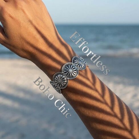 ASIJUNTYECHO Vintage Silver Cuff Bracelet Western Jewelry for Women, Boho Silver Bracelet Stack, Western Wear for Women Stackable Cuff, Minimalist Armband in Saudi Arabia
