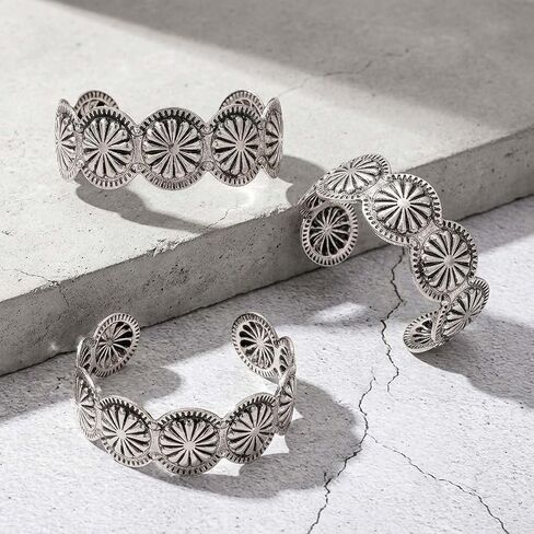 ASIJUNTYECHO Vintage Silver Cuff Bracelet Western Jewelry for Women, Boho Silver Bracelet Stack, Western Wear for Women Stackable Cuff, Minimalist Armband in Saudi Arabia