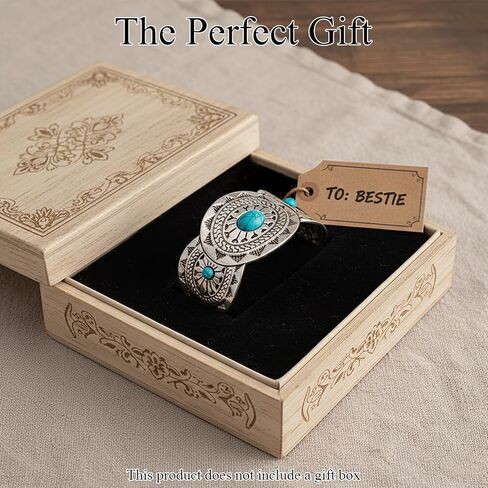 Western Bracelets for Women,Vintage Silver Turquoise Cuff Bracelet Wide Open Bangle,Boho Cuff Bracelets for Women,Chunky Engraved Cowgirl Country Style Jewelry for Festival Rodeo Gift in Saudi Arabia