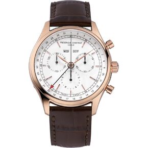 Frederique Constant Classic Chronographs Swiss Quartz Moonphase Rose Gold Stainless Steel Case Watch and Black Leather Strap, White Dial, Style: FC-296SW5B4 in Saudi Arabia