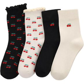 4 Pairs Women's Cute Crew Socks Cute Cherry Crew Socks Novelty Casual Cherry Sock Gift for Women in Saudi Arabia