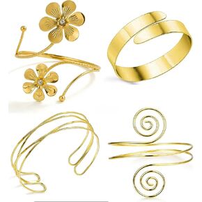 4 Pcs Gold Arm Cuff for Women Upper Arm Bangle Bracelet Open Adjustable Flower Minimalist Armband for Summer Beach Arm Jewelry in Saudi Arabia