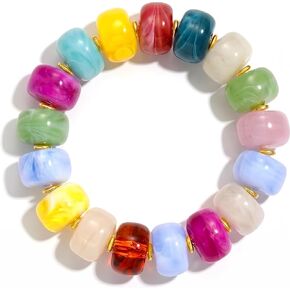 Colorful Beaded Bracelets for Women, Boho Chunky Resin Elastic Stretch Bracelet, Vibrant Summer Beach Jewelry Gift in Saudi Arabia