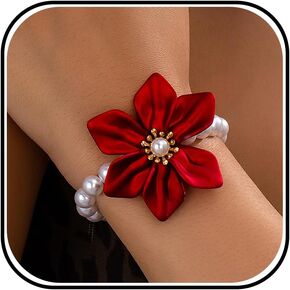 Flower Pearl Bracelet White Beaded Bracelets for Women Black Flower Stretch Bracelet Birthday Party Jewelry Accessories Gifts for Women in Saudi Arabia