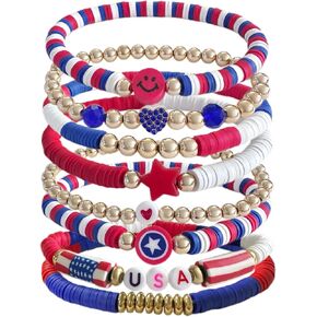 BONITTER 250 Anniversary USA Merchandise，Red, White and Blue Clay Beaded Stackable Stretch Bracelets, Patriotic America Jewelry, 4th of July Accessories, Independence Day Gift for Women and Men in Saudi Arabia