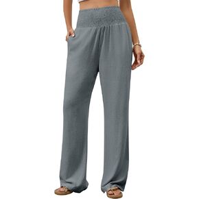 Diosun Women's Cotton Linen Wide Leg Pants Summer High Waist Palazzo Pants Casual Lounge Trousers with Pockets in Saudi Arabia