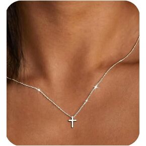Gold Cross Necklace Gifts for Women Teen Girls, 14K Gold Silver Plated Dainty Pendant Necklace Christian Baptism Faith Gift Jewelry Teen Girl Gifts Trendy Stuff in Kuwait