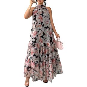 BEAUDRM Women's Plus Size Wedding Guest Dress Floral Summer Maxi Dress Ruffle Flowy Boho Sundress Halter Vacation Outfits in Saudi Arabia