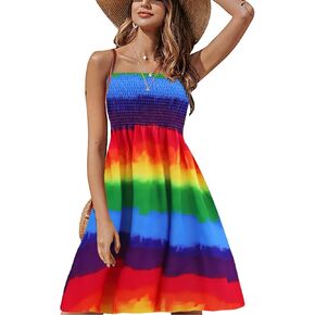 Strapless Dress for Women Summer Beach Bohemian Floral Tube Top Dress Women Sun Dresses Rainbow L in Saudi Arabia