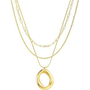 Layered Gold Necklaces for Women,18K Real Gold Plated Trendy Circle Pendant Necklace, Stackable Necklace Stainless Steel Jewelry Gifts for Birthday Valentine's, Mother's Day & Christmas in Saudi Arabia