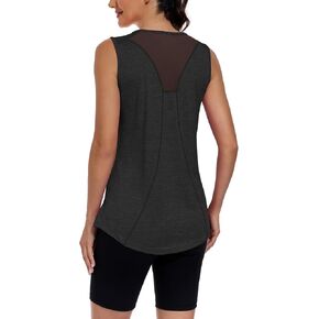 Sleeveless Workout Long Tank Tops for Women Hight Neck Racerback Loose Fit Gym Athletic Running Mesh Yoga Shirts in Saudi Arabia