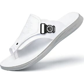 Mens Leather Slip On Flat Sandals Comfort Open Round Toe Non Slip Toe Clip Summer Slipper With Arch Support Casual Daily Walking Beach Flip Flops in Saudi Arabia