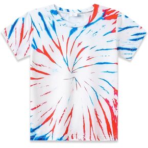 Kids 4th of July 3D Tie Dye Style T-Shirt Boys Girls Patriotic American Flag Clothes Firecracker Tops 4-10 Years in Kuwait