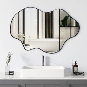 Tanmicoshomy White Irregular Wall Mirror 24x36 Inch, Cloud Shaped Frame Asymmetrical Wavy Mirror with Tempered Glass for Bathroom Bedroom Living Room or Entryway in Saudi Arabia