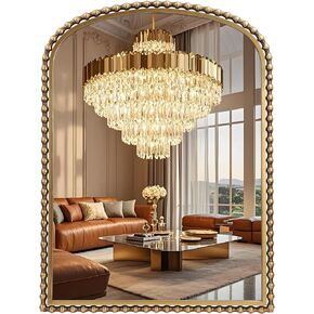 30x40 Inch Arched Wall Mirror, Antique Gold Beaded Metal Frame, Large Vertical Wall Mirror for Entryway, Bedroom or Hallway, Decorative Wall Mounted Mirror in Saudi Arabia