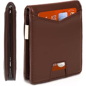 PUPTILY Slim Wallet for Men, Slim ＆ Stylish RFID Blocking Wallet with Money Clip & Easy-Grab Card Slot, Compact Bifold Minimalist Wallet for Front Pocket, Travel & Daily Use - Brown in Saudi Arabia