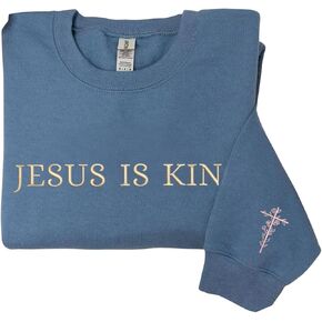 COUPLEHOODIES Jesus Is King Sweatshirt – Christian Faith Embroidered Crewneck Hoodie Gift Birthday or Christmas Multicolor in Saudi Arabia