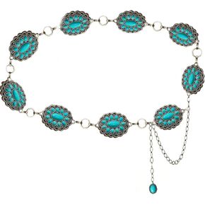Bohemia Women Turquoise Concho Chain Waist Belt, Western Cowgirl Turquoise Waist Chain Belt for Dresses Jeansns in Saudi Arabia