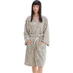 XUEMML Womens Robe 100% Cotton Luxury Stripe Bathrobe For Unisex Soft Terry Cloth Towel Robes With Pockets in Kuwait