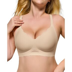 HORISUN Womens No Underwire Bras Supportive Scalloped V Neck Tshirt Bra Comfortable Wireless Seamless Push Up Bralette in Saudi Arabia