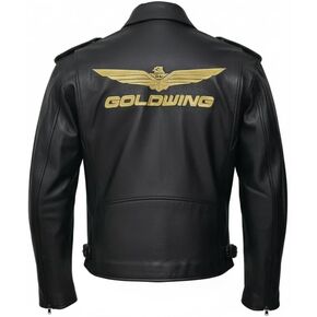 Men's Goldwing Biker Genuine Cowhide Leather Motorcycle Rider Jacket with Embroidered Logo in Kuwait
