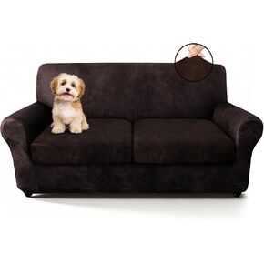 ANARACHON 3-Piece Split Faux Leather Fabric Loveseat Slipcover, 55-62" | Scratch resistant, pet friendly individual cushion couch covers for 2-seater sofas. Non-slip design (chocolate). in Saudi Arabia