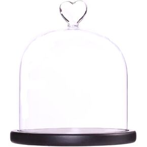Clear Glass Dome Display Case Heart Handle Cloche with Wood Base Dia 6 inch in Saudi Arabia