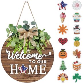 12 Inch Patriotic Wreaths for Front Door 4th of July Wreath Wooden Welcome Sign Wreath for Front Door Independence Memorial Day Decorations Round Outdoor Door Hanger for Porch Wall Window Home Decor in Saudi Arabia