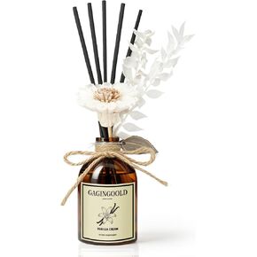 Vanilla Home Scent Set with 10 Reed Sticks & Decorative Flower, Long Lasting Reed Diffuser for Living Room Bathroom, Brown Bottle, 5 fl.oz in Kuwait