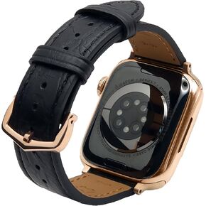 Premium Calfskin Leather Band Replacement Watch Strap with Crown Rose Gold Buckle Compatible with Watch Series 7 6 5 4 3 2 1 38mm to 45mm (Black, 49mm/45mm/44mm/42mm) in Saudi Arabia