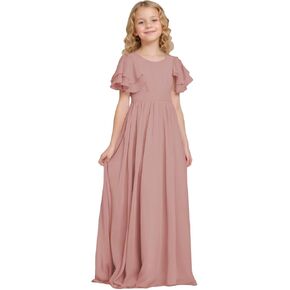 Junior Bridesmaid Dresses 2025 Short Sleeve Chiffon Flower Girl Dresses Party Pageant Gowns for Girls in Saudi Arabia
