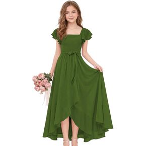 Short Sleeve Flower Girl Dress for Teens A Line Chiffon Junior Bridesmaid Dresses with Bow FFSQ001 in Kuwait