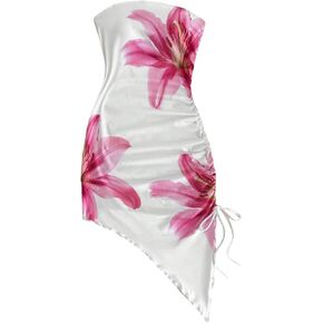 Floerns Girl's Floral Strapless Short Dress Bandeau Asymmetrical Hem Bodycon Summer Dress in Saudi Arabia