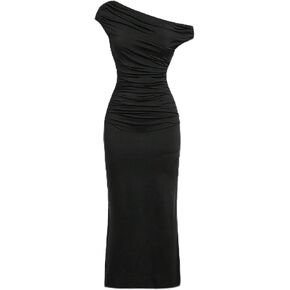 Girl's Off The Shoulder Ruched Maxi Dress Asymmetrical Short Sleeve Split Bodycon Dresses Long for 8-12Y in Saudi Arabia